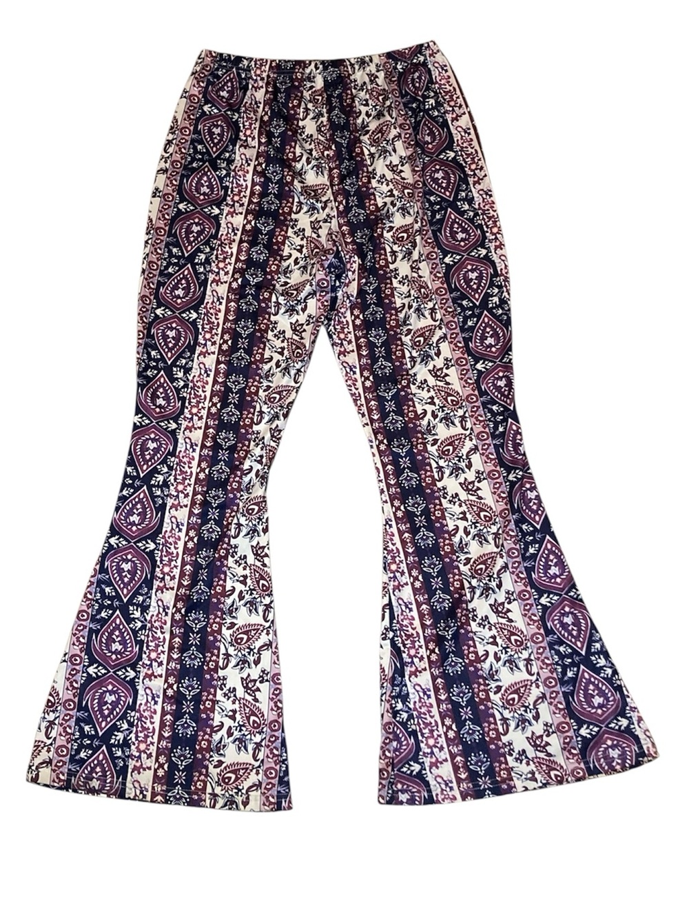 Boho Printed Flare Pants - Navy, White & Burgundy